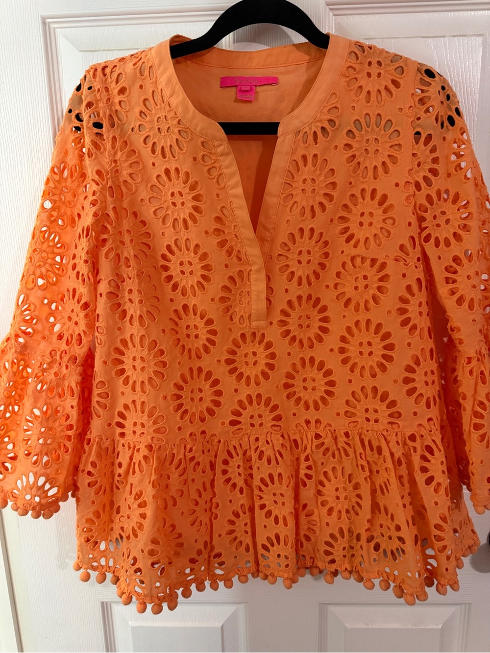 Lilly Pulitzer Orange Eyelet Peplum Blouse